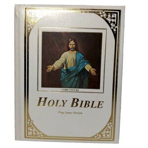 Holy Bible Book King James Version 1990 Good Will Publishers White Gold READ